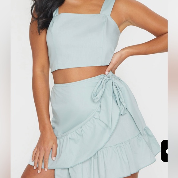 PLT Sage Green Woven Wrap Skirt and Crop Top Set - Picture 2 of 9